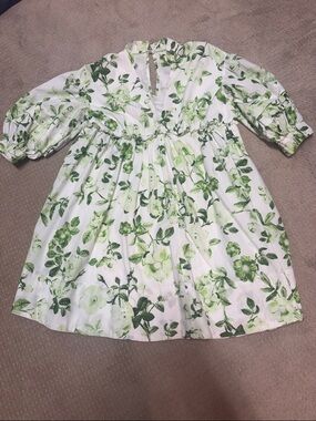 Maeve White Mini Dress with Green Floral Print